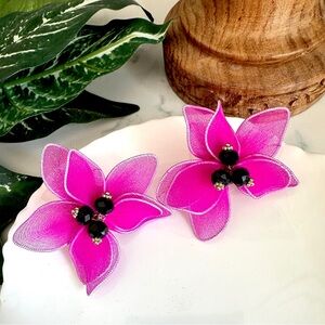 2/$30🌵 Magenta Pink Mesh Flower Earrings Zara Statement Garden Party Floral NEW